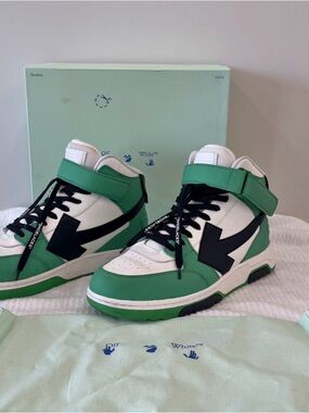 Off-White Kids High-Top Sneakers in Green, White and Black